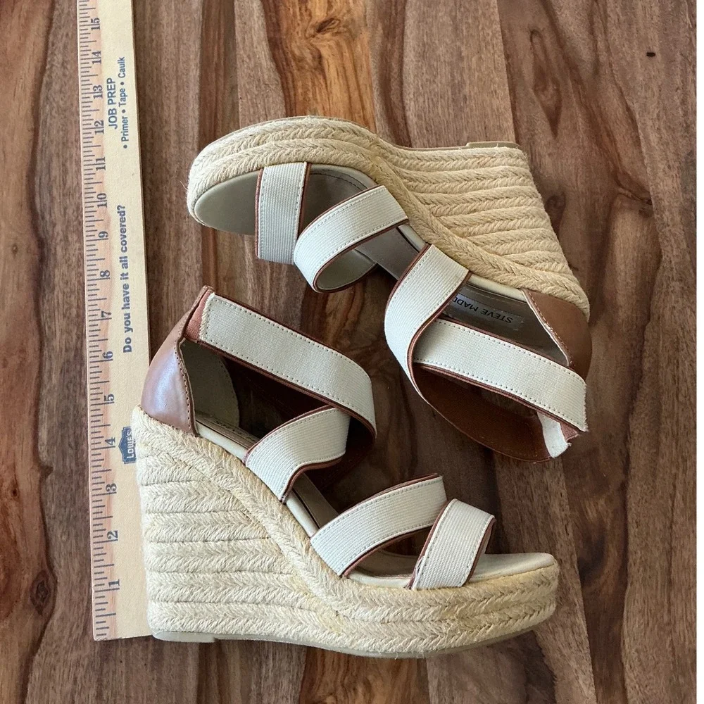 Steve Madden Erryn Womens Espadrille Wedge Sandals Cream Brown Size 7 Jute Heel‎